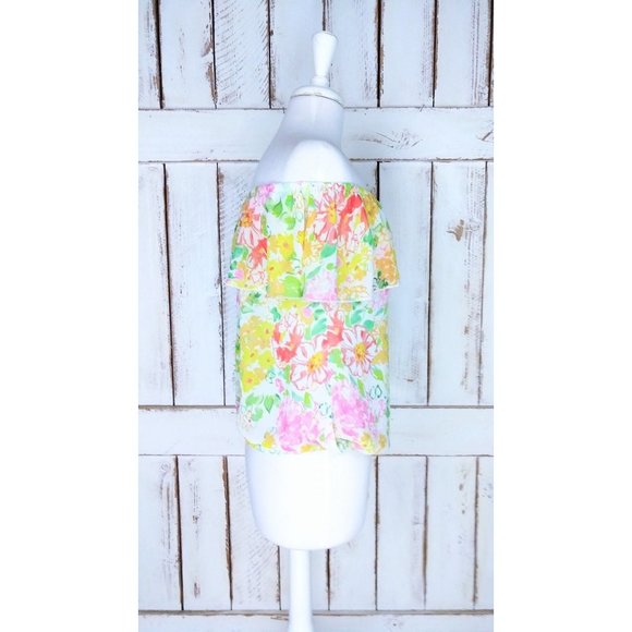 90s sheer yellow floral off the shoulder Tommy Jeans top - Picture 3 of 5